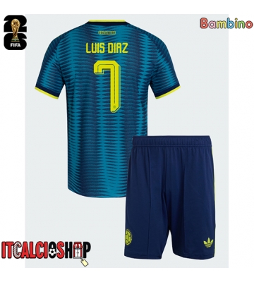 Colombia Luis Diaz #7 Seconda Maglia Bambino Mondiali 2026 Manica Corta (+ Pantaloni corti)